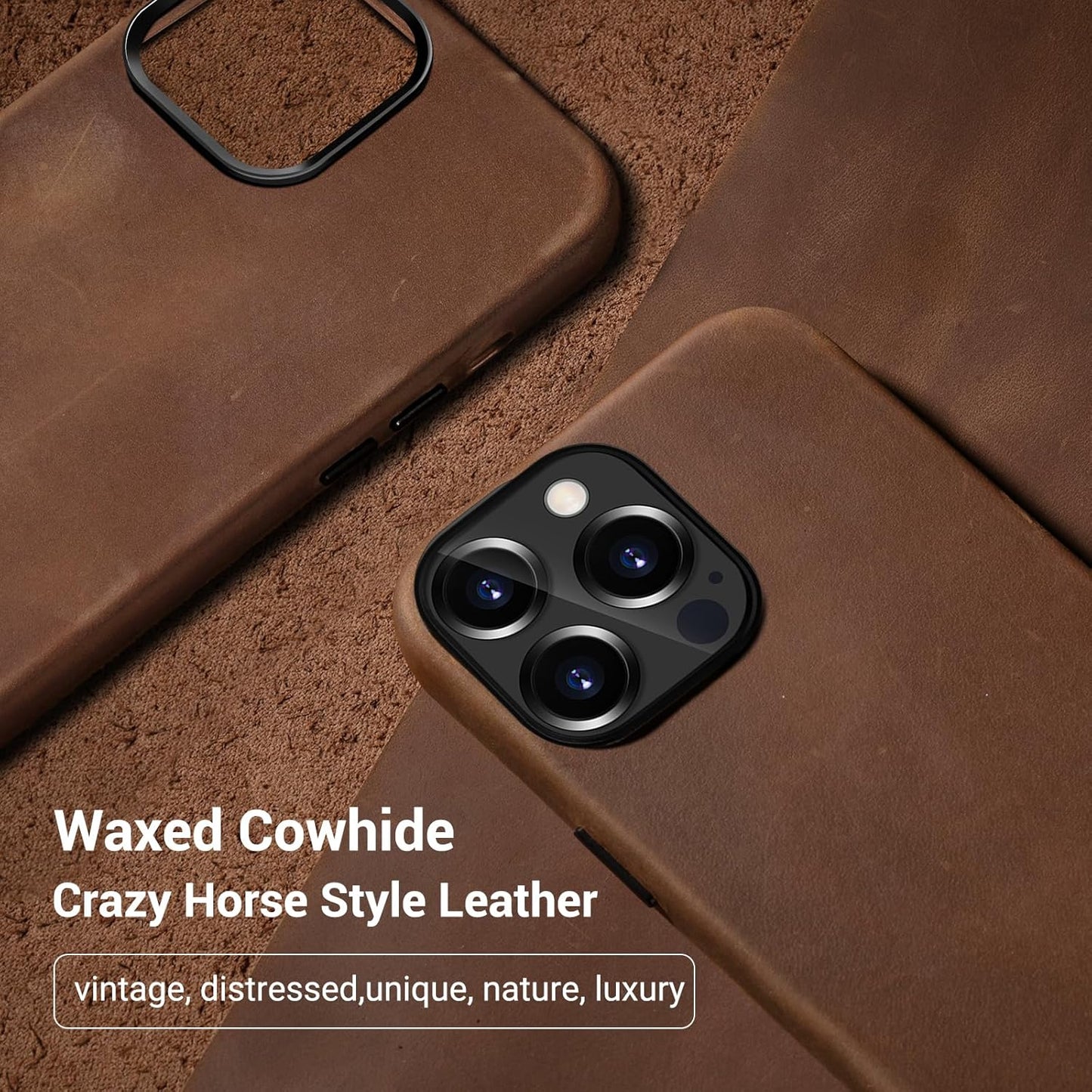 Belemay Compatible with iPhone 12 Pro Max Leather Case Magsafe-Top Grain Vintage Crazy Horse Leather-Metal Buttons Camera Bezel-Slim Fit-Precision Crafted Premium Phone Cover (6.7-inch)-Retro Brown