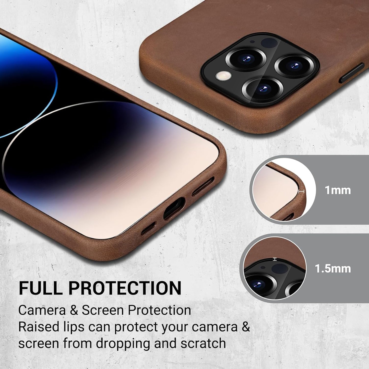 Belemay Compatible with iPhone 12 Pro Max Leather Case Magsafe-Top Grain Vintage Crazy Horse Leather-Metal Buttons Camera Bezel-Slim Fit-Precision Crafted Premium Phone Cover (6.7-inch)-Retro Brown