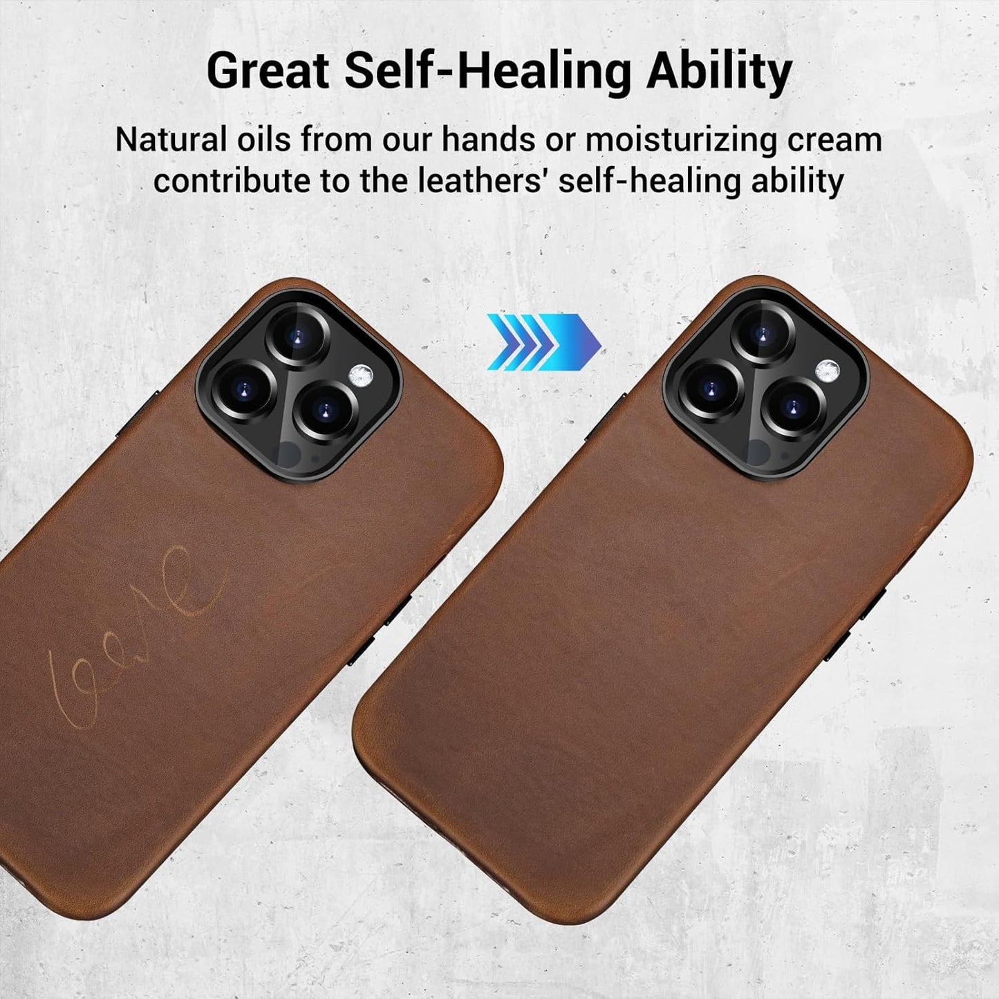 Belemay Compatible with iPhone 14 Pro Max Leather Case with Magsafe - Top Grain Vintage Crazy Horse Leather - Metal Buttons & Camera Bezel - Slim Fit - Premium Phone Cover (6.7-inch)-Retro Brown