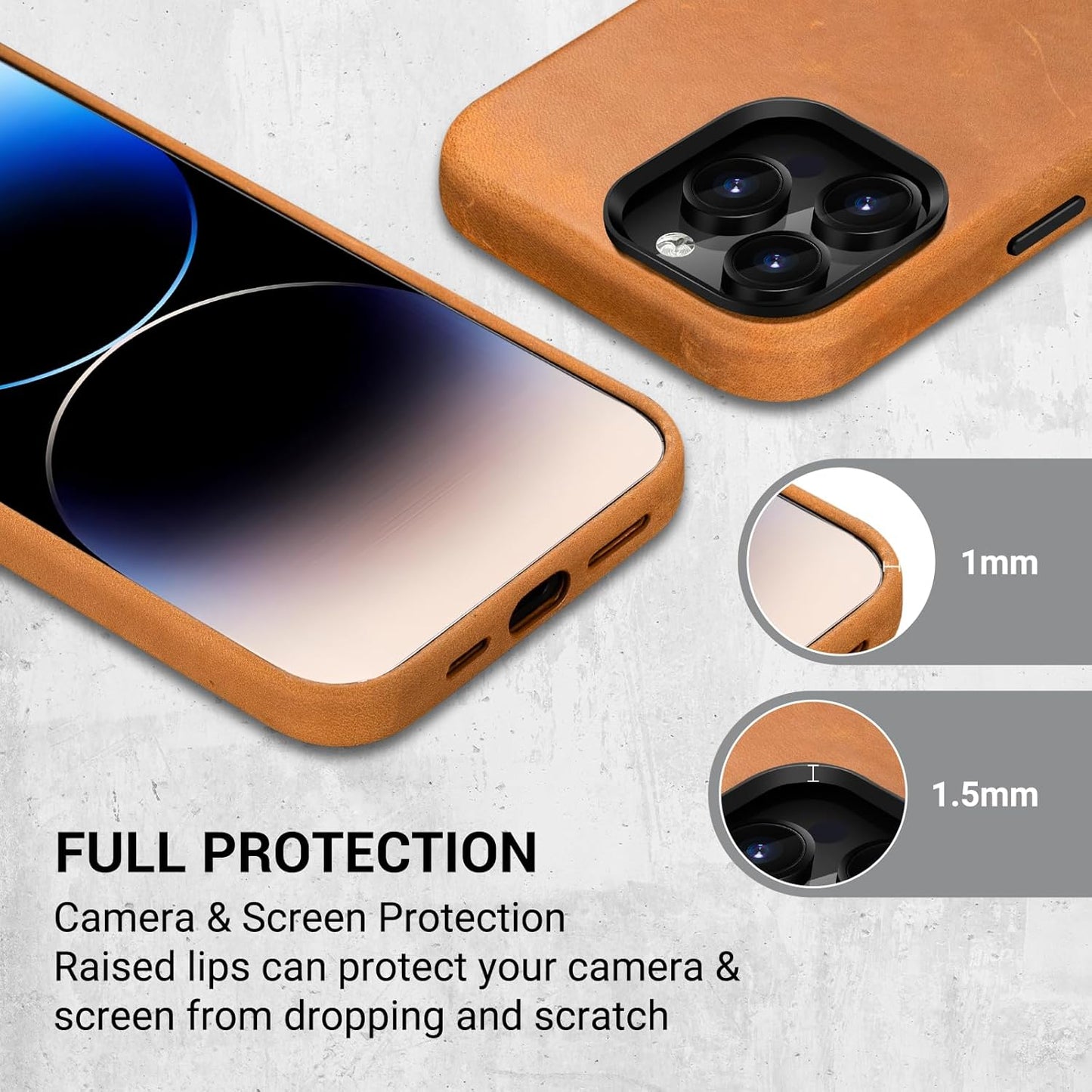 Belemay Compatible with iPhone 13 Pro Max Leather Case Magsafe-Top Grain Vintage Crazy Horse Leather-Metal Buttons Camera Bezel-Slim Fit-Precision Crafted Premium Phone Cover (6.7-inch)-Retro Brown