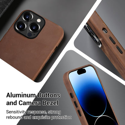Belemay Compatible with iPhone 12 Pro Max Leather Case Magsafe-Top Grain Vintage Crazy Horse Leather-Metal Buttons Camera Bezel-Slim Fit-Precision Crafted Premium Phone Cover (6.7-inch)-Retro Brown