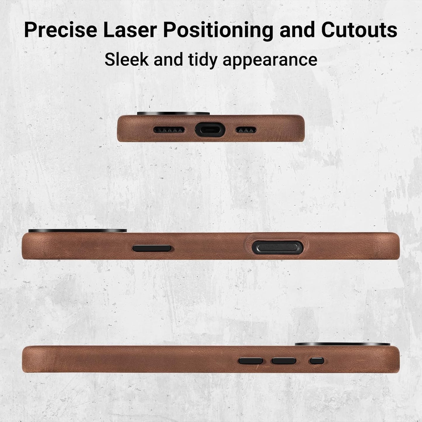 Belemay Compatible with iPhone 16 Pro Max Leather Case, Compatible with Magsafe, Premium Crazy Horse Leather [Vintage Aesthetic] Comfort Grip, Metal Buttons & Camera Bump Frame, (6.9") Classic Brown