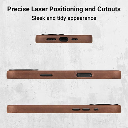Belemay Compatible with iPhone 16 Pro Max Leather Case, Compatible with Magsafe, Premium Crazy Horse Leather [Vintage Aesthetic] Comfort Grip, Metal Buttons & Camera Bump Frame, (6.9") Classic Brown