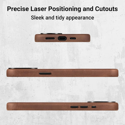 Belemay Compatible with iPhone 15 Pro Leather Case Magsafe - Top Grain Vintage Crazy Horse Leather - Metal Buttons & Camera Bezel Bump - Slim Fit & Soft - Premium Phone Cover (6.1-inch) Retro Brown
