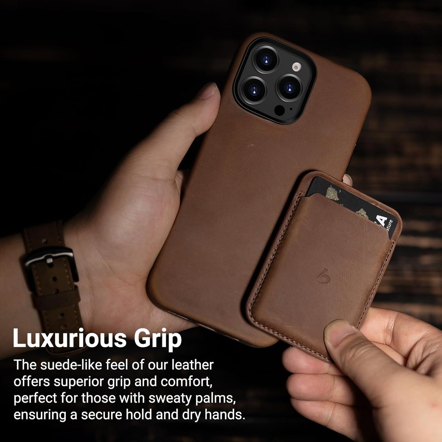 Belemay Compatible with iPhone 16 Pro Max Leather Case, Compatible with Magsafe, Premium Crazy Horse Leather [Vintage Aesthetic] Comfort Grip, Metal Buttons & Camera Bump Frame, (6.9") Classic Brown