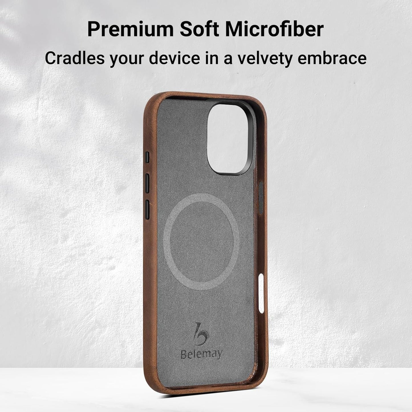 Belemay Compatible with iPhone 16 Pro Leather Case, Compatible with Magsafe, Premium Crazy Horse Leather [Vintage Aesthetic] Comfort Grip, Metal Buttons & Camera Bump Frame, (6.3") Classic Brown